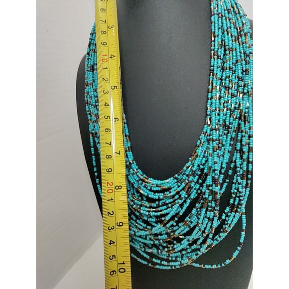 Blue Black & Gold  Seed Bead Multi Strand (35) Necklace 18" To First Drop - Picture 3 of 5